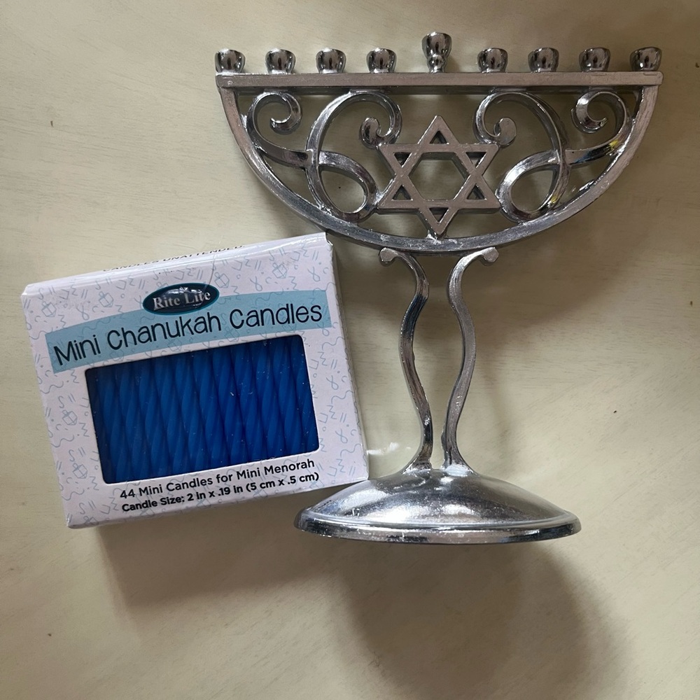Rite Lite Mini Chanukah Candles with Silver Menorah